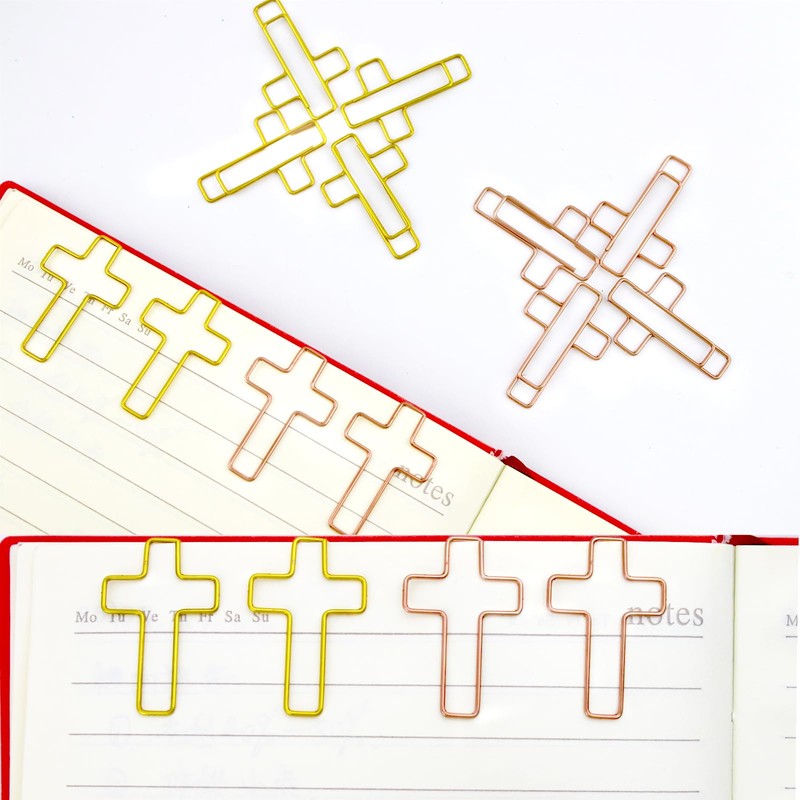 150 Pcs Rose Gold Cross Shaped Paper Clips, Stainless Steel