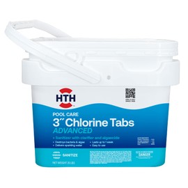 HTH 42055 Swimming Pool Care 3" Chlorine Tabs Advanced, Swimming Pool Chlorinating Sanitizer, 25lb