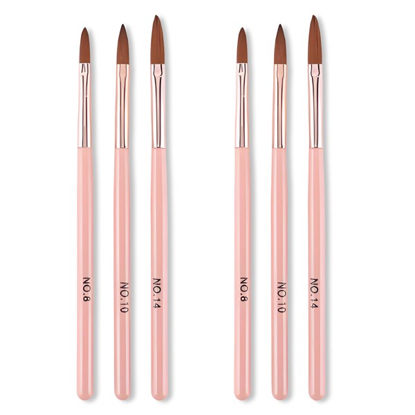 6 Pcs Acrylic Nail Brush Art Tools Set Size 8/10/14