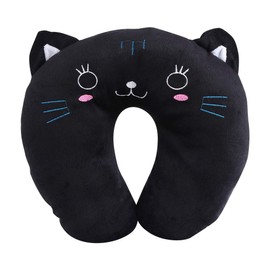 Chin Support Travel Pillow for Children, Animal Travel Pillow, Animal Travel Neck Pillow Made of PP Cotton, Soft U-shaped Car Headrest Toy Cushion for Airplane Car Train (Black Cat)