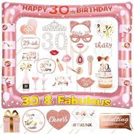 30th Birthday Photo Box Accessories 32 Pieces Photo Booth and 1 Piece Inflatable Photo Frame Photo Booth Birthday Decoration Photo Props 30th Birthday Women