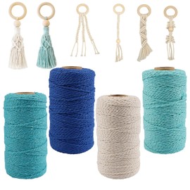 Set of 4 Macrame Yarn Set, 2 mm x 100 m, Macrame Thread Natural, 100% Cotton, Coloured Cotton Yarn, Boho Decorative Cotton Cord, Cotton Rope for Wall Hanging, DIY Crafts, Dream Catcher, Hanging Plant