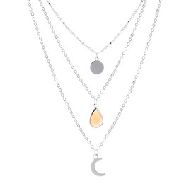 TseenYi Bohemian Necklace Multilayer Fashion Moon Water Drop Sequin Pendant Beads Choker Silver Clavicle Chain Boho Jewelry for Women and Girls