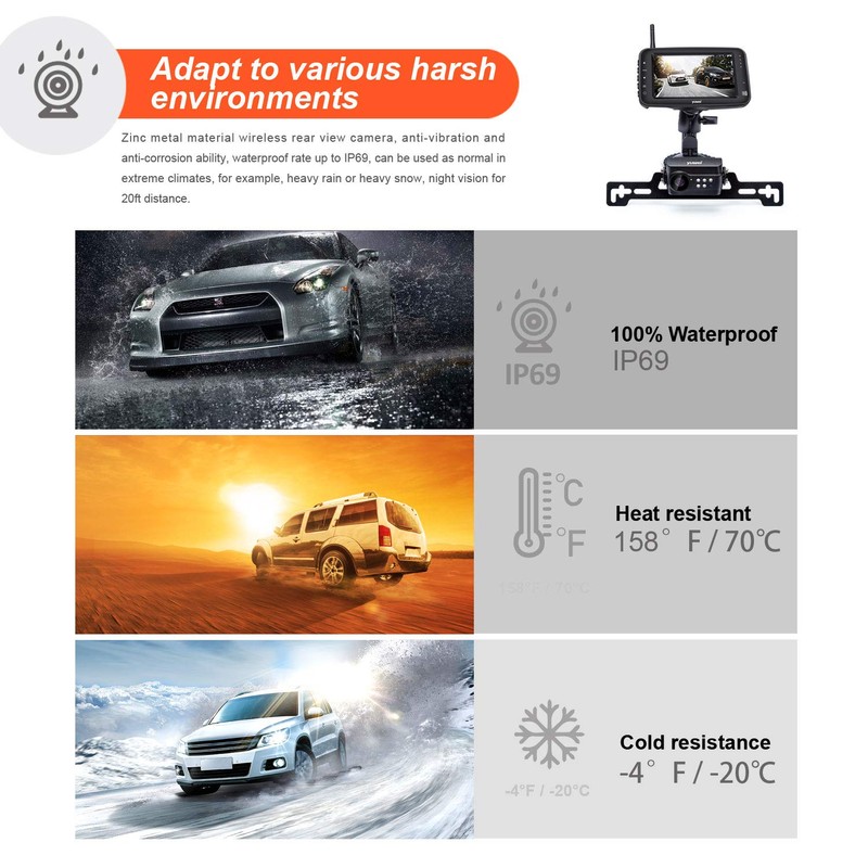 Wireless Backup Camera System, IP69 Waterproof Wireless License Plate Rear