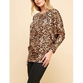 LL WT826 Women's Casual Flowy Draped Long Sleeve Batwing Dolman Top – Soft & Comfortable Loose Fit Pullover XL Leopard