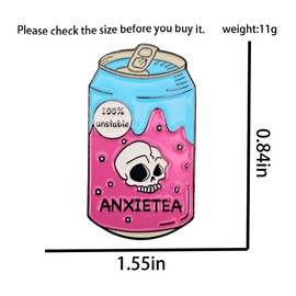 Leraverppy Enamel Pin 100% Unstable Anxietea Brooch Novel Beverage Can With Skull Badge Humorous Mental Health Emotion Lapel Pin Gift For Drinks Lover Friend Family Teens DIY Accessory Canvas Bag Pin