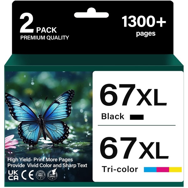 Printer Ink 67 XL Black/Color Combo Pack Ink Cartridges Replacements
