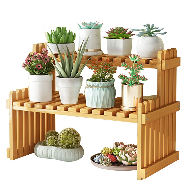 Table Top Bamboo Plant Stand Desktop Flower Shelf Rack for