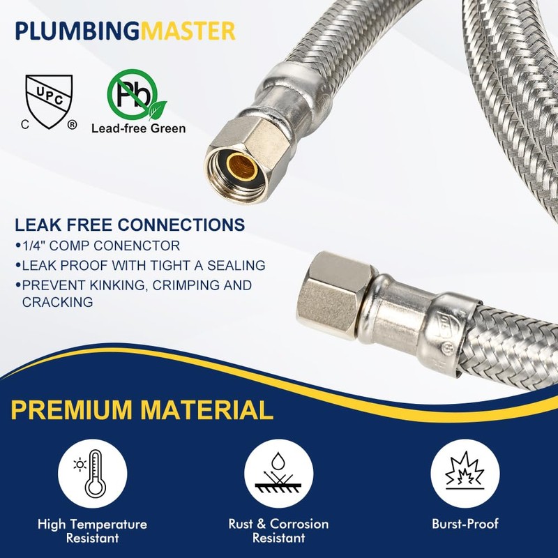 10ft Ice Maker Water Line Stainless Steel Braided – Flexible