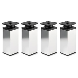 ATM® - Designer Furniture Feet - Chrome - Set of 4 | Height Adjustable | for Wardrobe, Chest of Drawers, Sofa, Bed | Square Furniture Feet | Metal and Plastic | Profile: 40 x 40 mm | Height 150 mm
