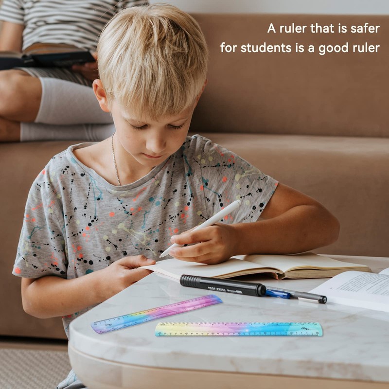 Grevosea 2-Piece Flexible Ruler, 30cm/12inch Plastic Straight Edge Ruler, Soft
