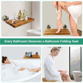 20 Inchs Teak Folding Shower Seat Wall Mounted, Fold Down Shower Seat for Inside Shower, Home Care Folding Shower Seat, Wall Mounted Shower Bench with 400 Lb. (Wood)