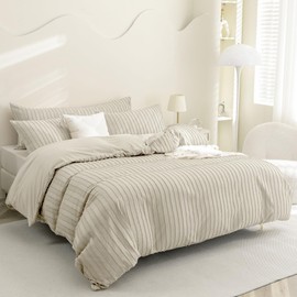 JELLYMONI Cream Grey Duvet Cover Twin Size - 3PCS Microfiber Tufted Duvet Cover Set, Boho Striped Tufted Textured Duvet Cover with Corner Ties & Zipper Closure