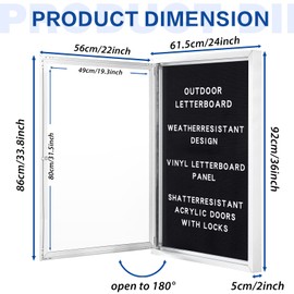 SWANCROWN Outdoor Lockable Letter Bulletin Board Shatter Resistant Display Cases Wall Mount Message Board with Swing Door,36x24 inches