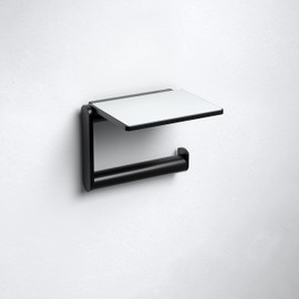 KEUCO Plan Black Selection Toilet Roll Holder Metal Matte Powder Coated Tray Non-Slip Insert Toilet Roll Holder for Bathroom and Guest Toilet