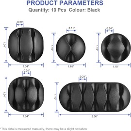 Cable Holder Clips, 10 Pcs Cable Clips Cord Organizer Desktop Cord Holder Charging Cord Cable Management for Home, Office, Car and Desk, Black