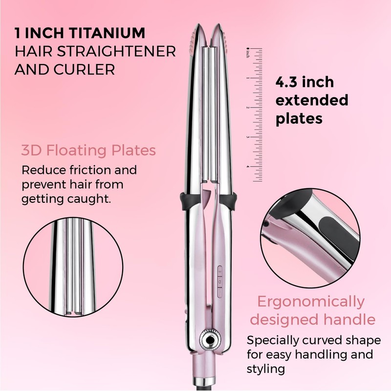 Rozamor Professional Titanium Flat Iron with 1 Inch Floating Plates,