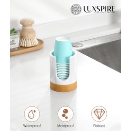 Luxspire Bathroom Cup Dispenser, 3oz Dixie Cup Dispenser, Guest Bathroom Essentials, Marble Cup Dispenser, Disposable Paper Cup Holder, Cotton Pad Holder, Bathroom Accessories - Marble White