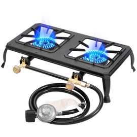 Vivicreate Cast Iron Propane Gas Stove Double Burner Heavy Duty Portable Removable Outdoor Cooker 200LB Support High Heat for Camping BBQ Fogon de Gas Estufa de Gas Portatil Parrillas de Gas