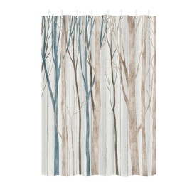 Blue Brown Birch Tree Camper RV Shower Curtain for Travel Trailer Bathroom, Farmhouse Camping Small Narrow Shorter Fabric Shower Curtains Set, Happy Camp Outdoor Decor Accessories with Hooks 47X64