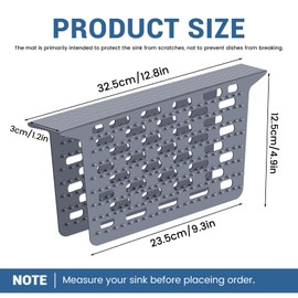 Sink Saddle with Powerful Suction Cups - Hollow Sink Divider Mat for Kitchen Sink Protector Mat, Easy to Clean、Insulated and Odourless, 12.8 x 1.2 x 4.9 in, Grey (Grey)