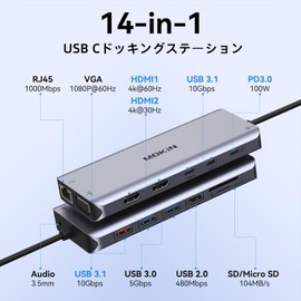MOKiN USB-C Docking Station Type C Docking Station HDMI 2 [2 HDMI + VGA Docking Station 3 Screen Output, MST Dual] 100W PD Charging 1000Mbps RJ45 LAN Ports 6 USB C/A Ports 1 x Audio 1 x SD/TF Card