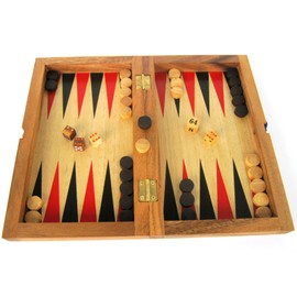 Backgammon + Lady Size M Wooden with Folding Game Board 31 x 25 cm and Red/Black Backgammon Fields
