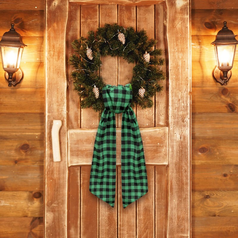 2 Pieces Christmas Wreath Sash for Front Door, Birthday Green