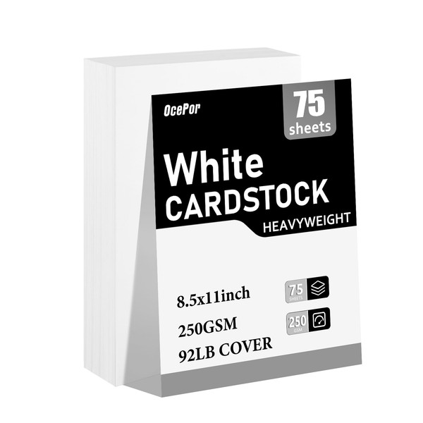 75 Sheets White Cardstock 8.5 x 11, 92lb/250gsm Card Stock