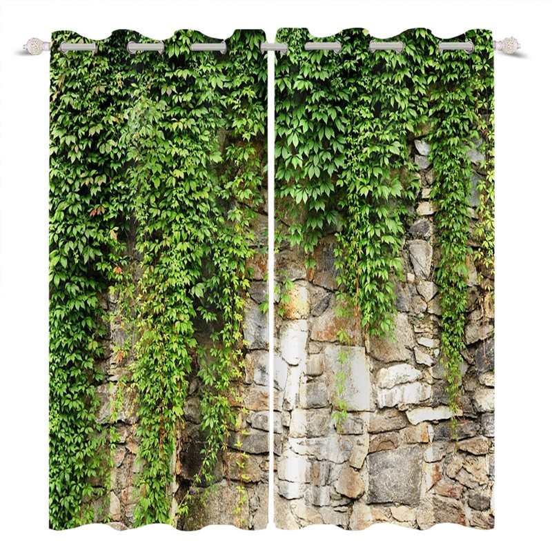 Umpoo Green Ivy Leaf Blackout Curtains Leaves Plants Rustic Stone