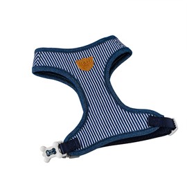 HUGO & HUDSON Fabric Vest Dog Harness - Adjustable Rear Buckle No Choke Harnesses for Training and Walking - Comfortable Soft Padding - Navy Striped - XS