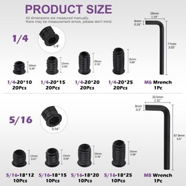 Swpeet 122Pcs 1/4" + 5/16" Black Zinc Plated Carbon Steel Carbon Furniture Screw in Nut Threaded Wood Inserts Threaded Inserts Bolt Fastener Connector Hex Socket (1/4" + 5/16" Assortment Kit)