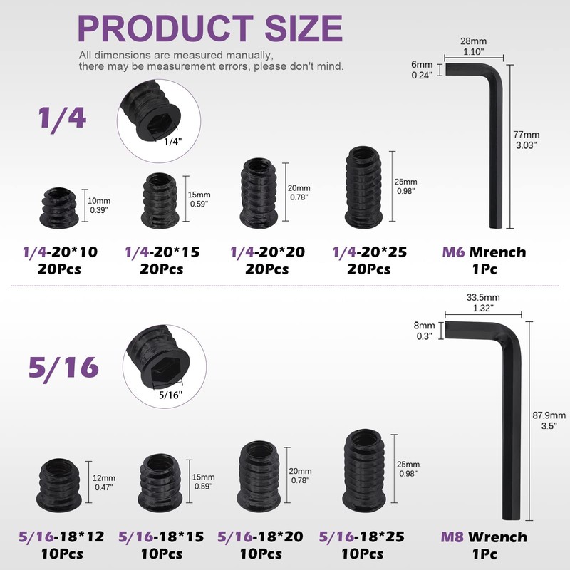 Swpeet 122Pcs 1/4" + 5/16" Black Zinc Plated Carbon Steel
