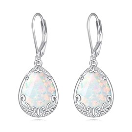 HOPEEZZ Filigree Opal Earrings for Women Sterling Silver Opal Teardrop Earrings Filigree Opal Jewelry Gift for Women (white opal)