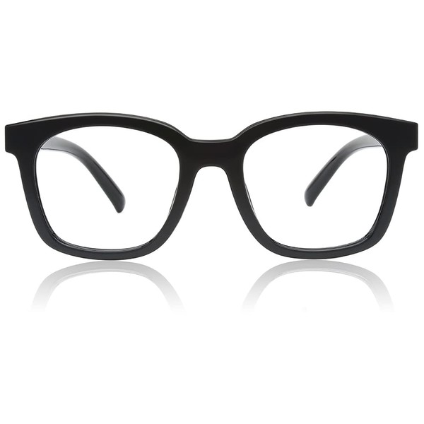 JiSoo-Gafas de lectura de gran tamaño 2.0 Mujeres Hombres, Lectores de diseñador de moda Marco grande con bisagra de resorte, Negro 2.0