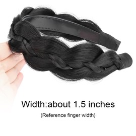 VOPPIS Wide Braided Headband with Teeth Synthetic Hair Plaited Headband Fishtail Braided Hair Band Hairpiece for Girls Women Beauty Accessory (Black, Wide)