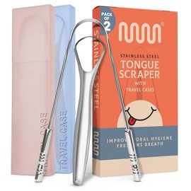 Tongue Scraper with Multicolor Cases (2 Pack), 100% Stainless Steel, Reduce Bad Breath, Easy to Use Tongue Scraper for Adults, Tongue Cleaner for Oral Care & Hygiene - Design: Copper Set of 2 (with Travel Case)