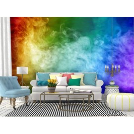 SKIWAMural Self Adhesive Wallpaper Roll Paper Rainbow Colored Smoke Colorfuls and Pictures Removable Peel and Stick Wallpaper Decorative Wall Mural Posters Home Covering Interior Film