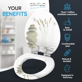 SANILO Wooden Toilet Seat with Soft Close [ELONGATED] - Decorative, Quiet & Slow Close Molded Wood Seat - With Strong Bumpers & Hinges - Adjustable Fit - Balance