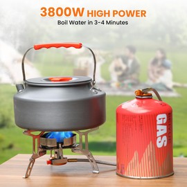Portable Camping Stove with Propane Adapter - GEEKHOM 3800W Windproof Gas Stove Foldable Backpacking Stove, Piezo Ignition & Stable Pot Support for Outdoor Cooking Hiking