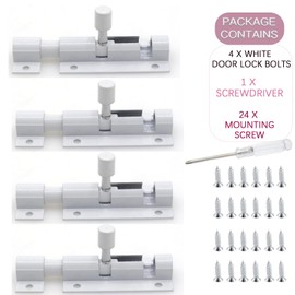 Joyangy 2 Inch White Slide Barrel Bolt Latch, Aluminum Alloy Slide Door Latch Lock, Heavy Duty Gate Sliding Bolt Latch Lock for Home Yard Garden Door Security, with Screws, 4pcs