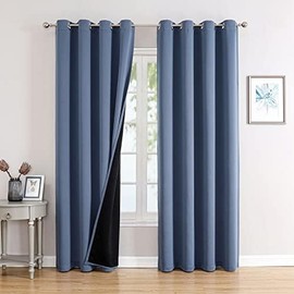 ChrisDowa Cortinas 100 opacas para dormitorio con forro negro, 2 capas gruesas de oscurecimiento total, aislamiento térmico con ojales, juego de 2