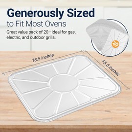 Aluminum Oven Liners for Bottom of Oven (20 Pack), Disposable Foil Oven Liners for Bottom of Oven, Oven Drip Pans, Oven Liners for Bottom of Electric Oven and Gas Oven, Oven Liner, 18.5" x 15.5”