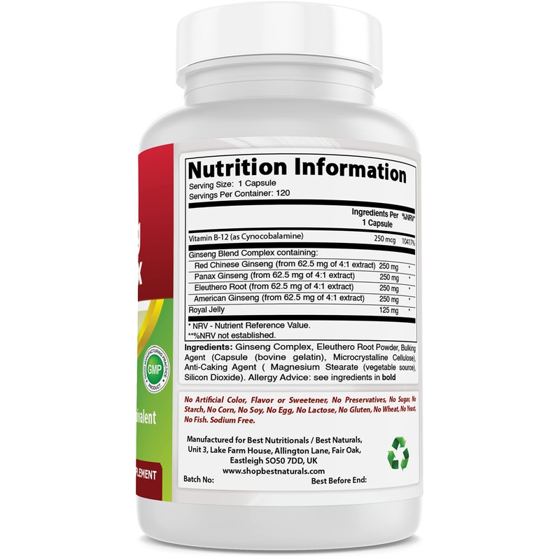 Best Naturals Ginseng Complex 1000 mg 120 Capsules (120 Count