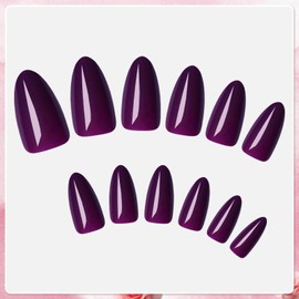 AddFavor Press on Nails Almond Medium Fake Nails Press ons, 240pcs Purple Almond Press on Nails False Acrylic Glue on Nails for Women with Adhesive Tabs