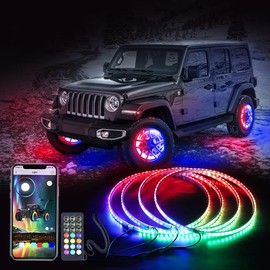 Beatto Single Row 17 inch Dancing Color Wheel Ring Light Kit w/Turn Signal and Braking Functionand Can Controlled by Remote and app Simultaneously with Lock Function (17" 1-Row)