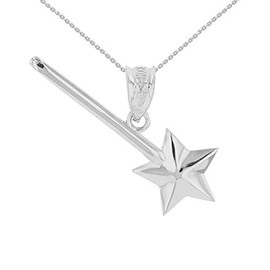 Fine 925 Sterling Silver Magic Fairy Wand Pendant Necklace, 22"