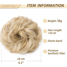 Gairyan Hairpiece with Elastic Band, Bun Hairpiece, Curly Hair Scrunchie with Hair Extensions, Synthetic Ponytail Hairpieces, Messy Bun Hair Bun Updo Hairstyles for Women, Ash Brown & Blonde