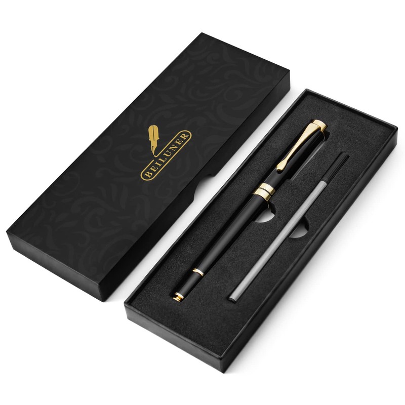 BEILUNER Ballpoint Pens, Stunning Black Chrome Metal Pen with Golden