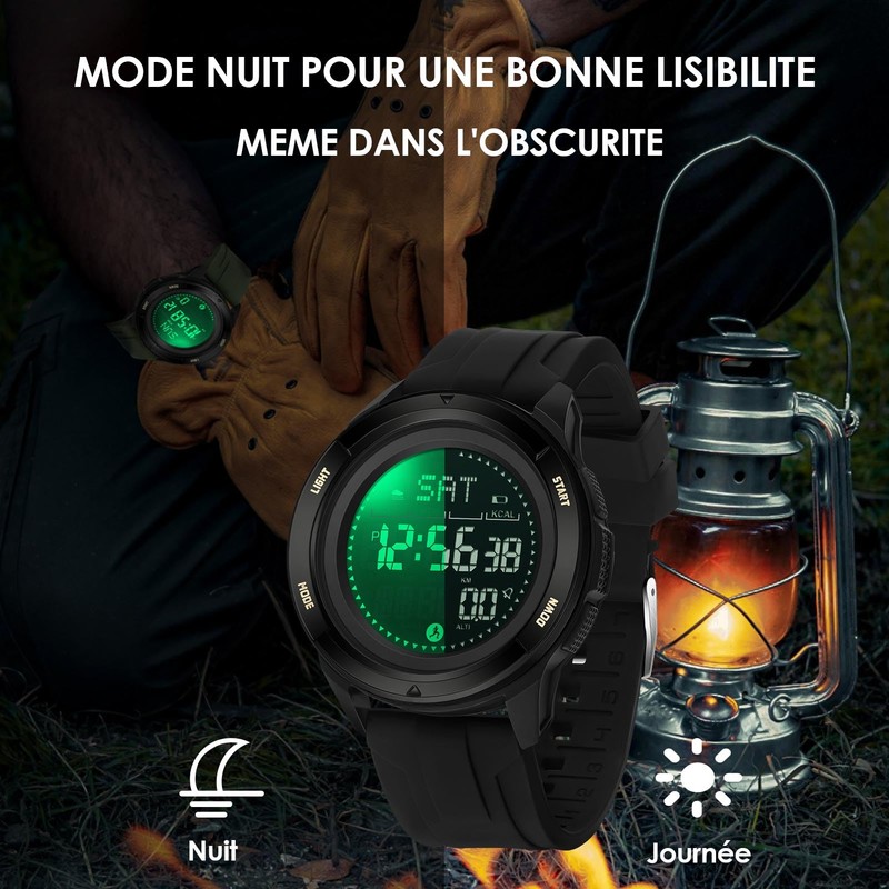Sports Watch for Men Nylon Strap Hiking Watch Metronome Compass